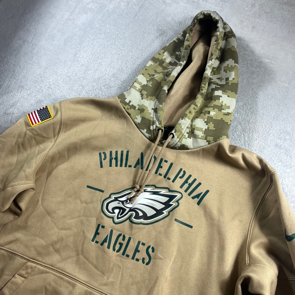Nike NFL Salute to Service Philadelphia Eagles Hoodie XL Tan Camo Dri-FIT
